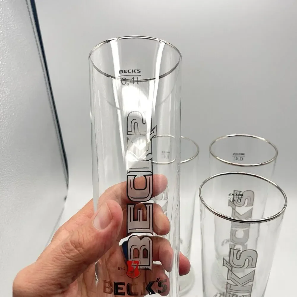 BECK’S  Set Of 4 Beer Glasses 0.4L Bar Pub Tall Glass Becks